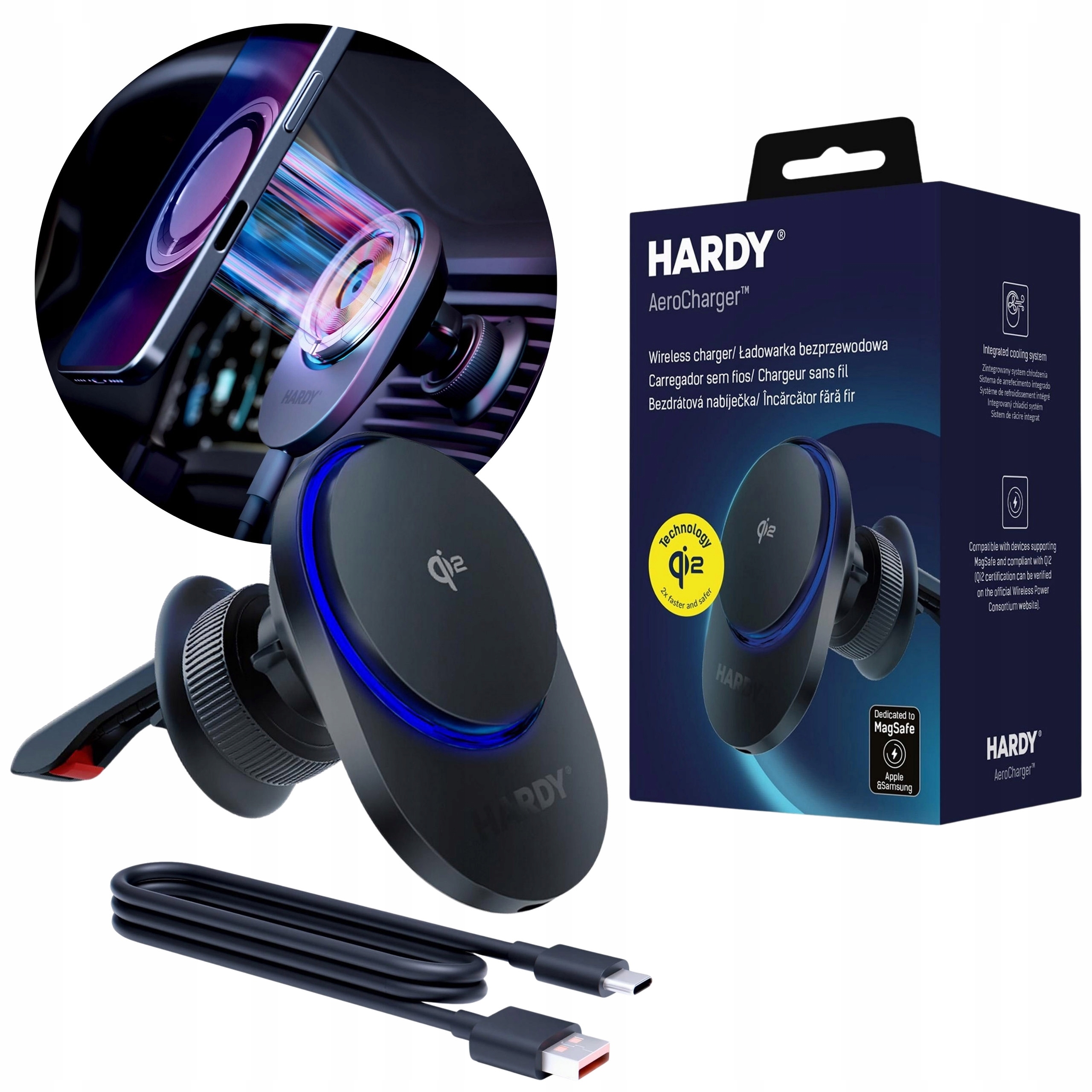 Uchwyt na telefon do samochodu z Ładowarką indukcyjną MagSafe 15W 3mk