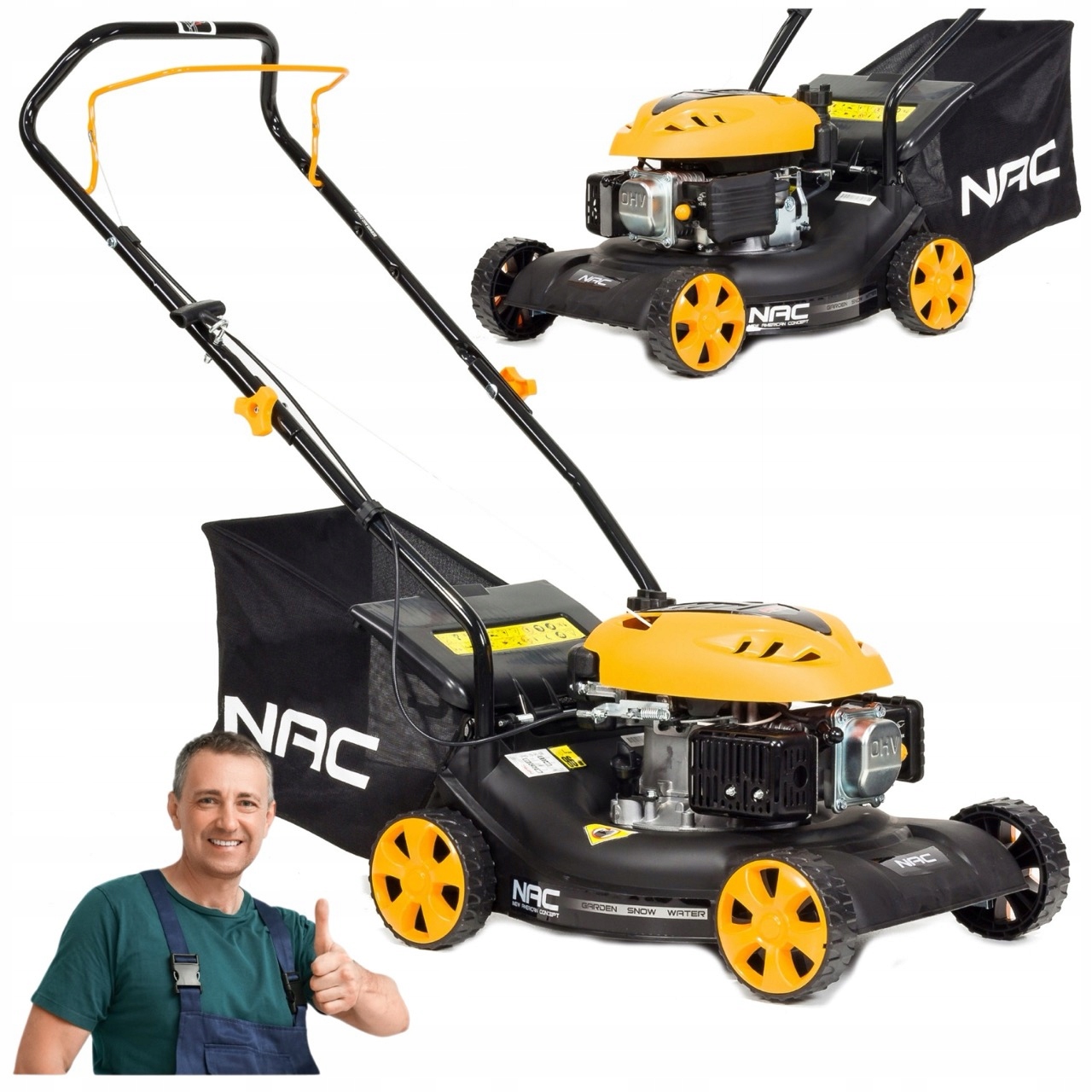 Benzínová Kosačka Nac Bez Pohonu 79,9CC 40CM Kôš 40L Zadné Bočné Vyhadzovanie