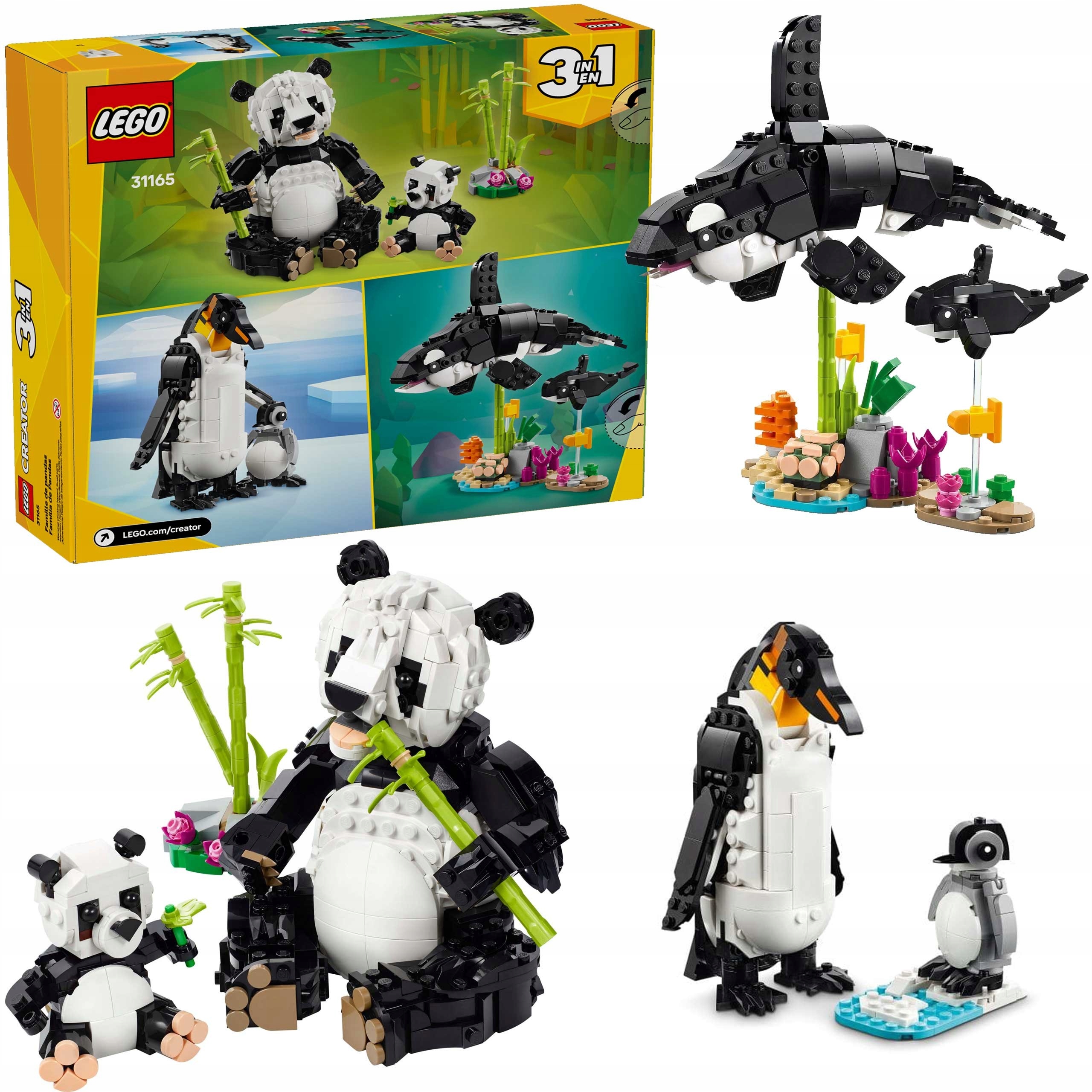 LEGO CREATOR 31165 3 w 1 DZIKIE ZWIERZĘTA RODZINA PAND PINGWINY WIELORYBY