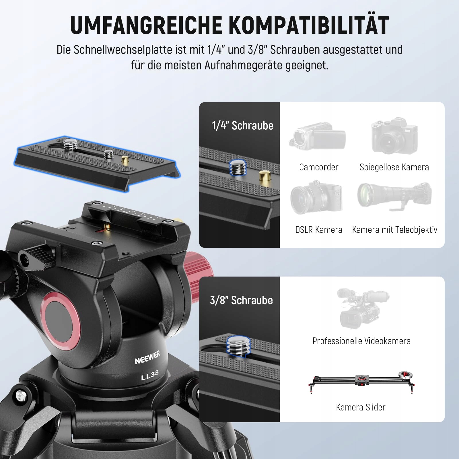 NEEWER Statyw Video 2m z Głowicą Fluidową do DSLR Canon Nikon Sony — miniatura 6