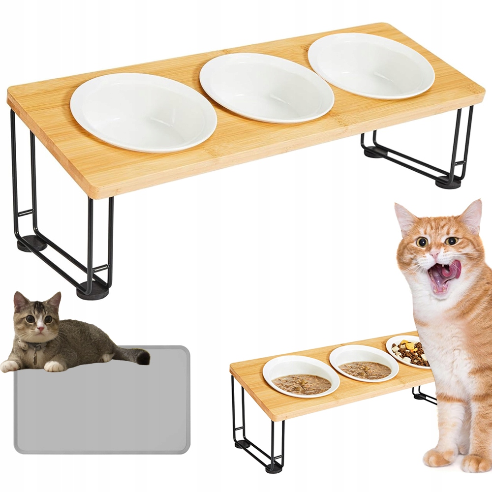 Levně Miska Pro Kočky Psa Tři Dřevěná Miska Keramická Misky Vyvýšená Miska