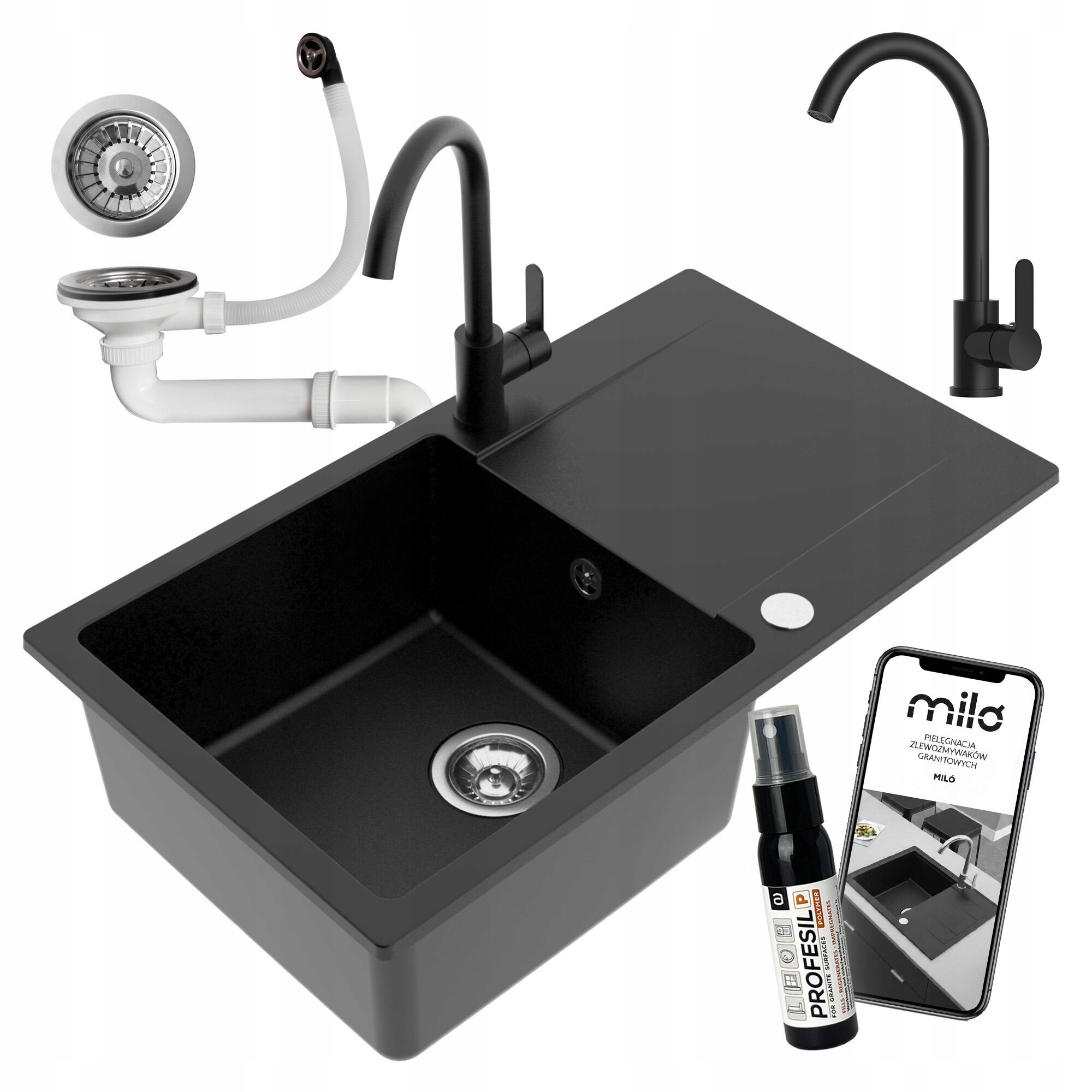 Drezový Kuchynský Drez Granitový Jednokomorový Castello Batéria Sifón