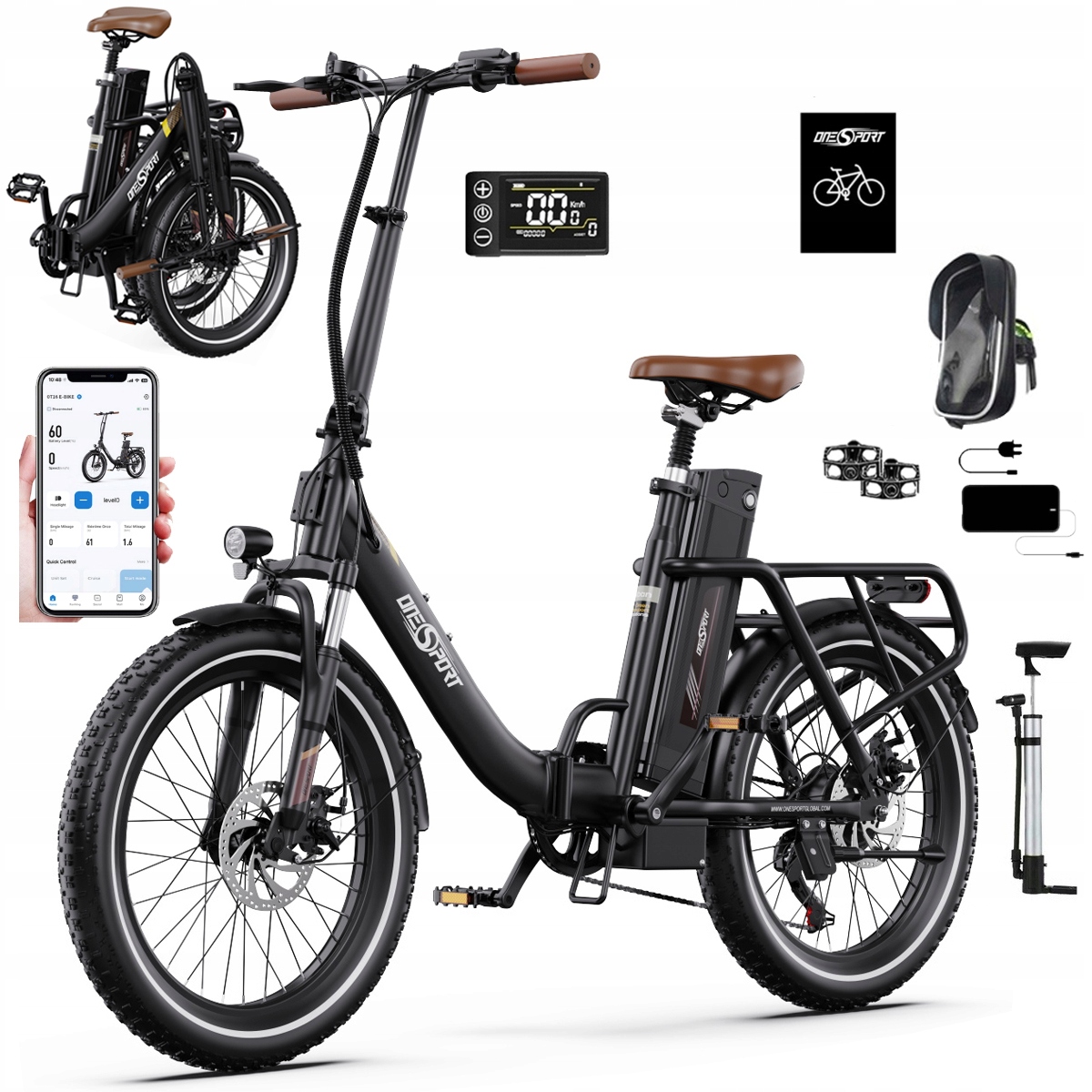 2026 Nowy Składany Rower elektryczny Onesport OT16-2 250W 48V17Ah120km 20"