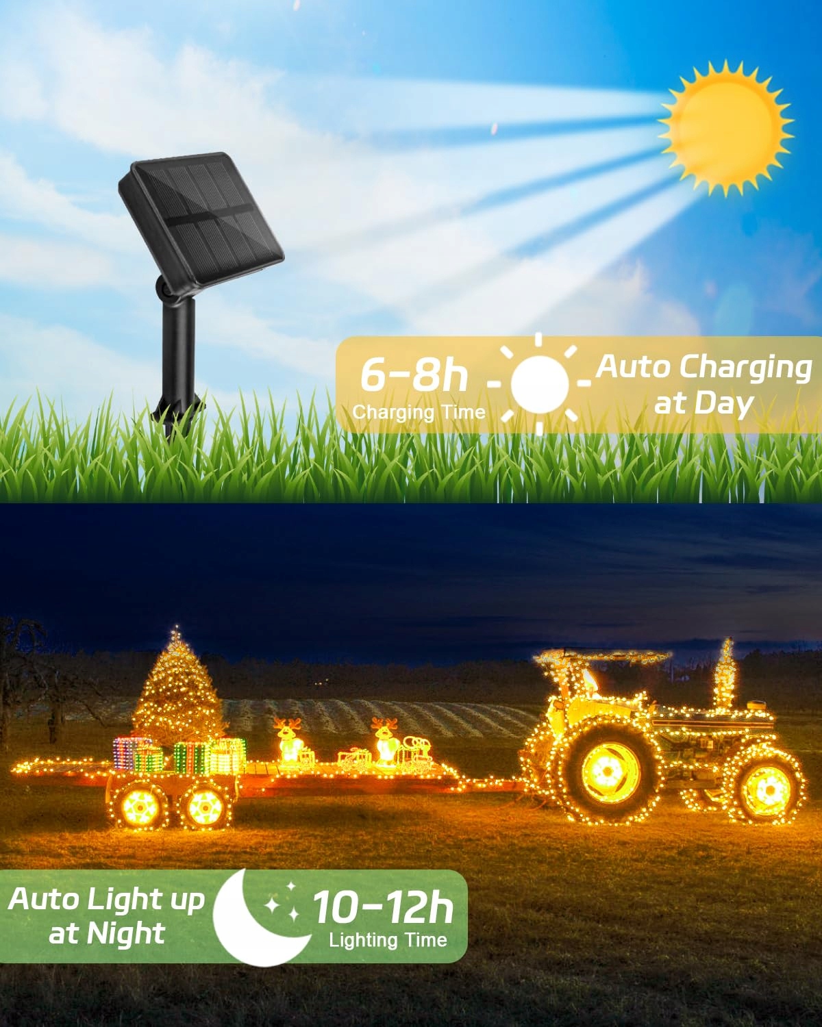 DALUGO Girlanda Solarna Zewnętrzna 12M 120 LED Ciepła Biała Ogrodowa — miniatura 2