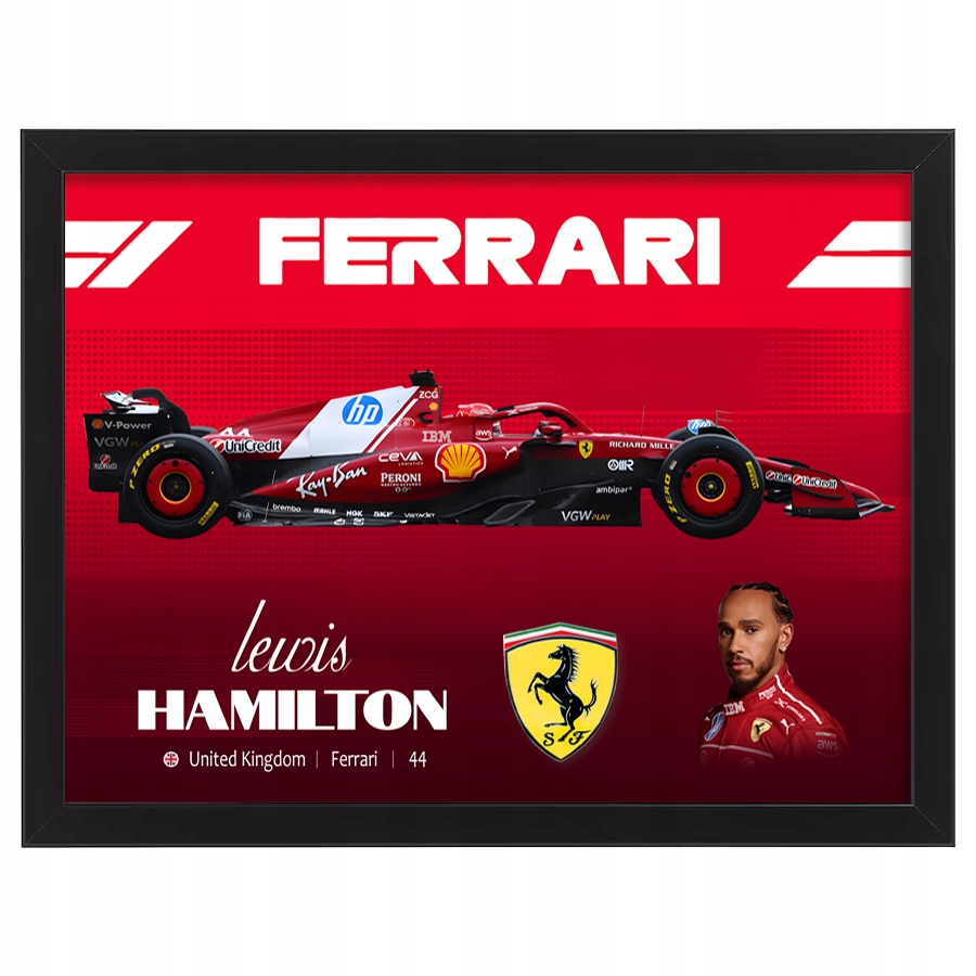 Obraz Lewis Hamilton Ferrari Formule 1 F1 černý rámeček 40x30 cm