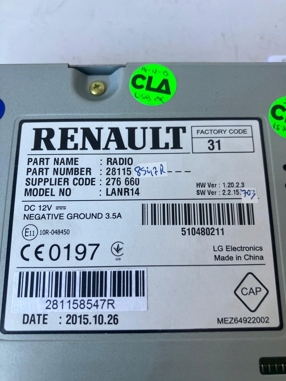 RADIO navigation RENAULT KADJAR 281158547R +KOD