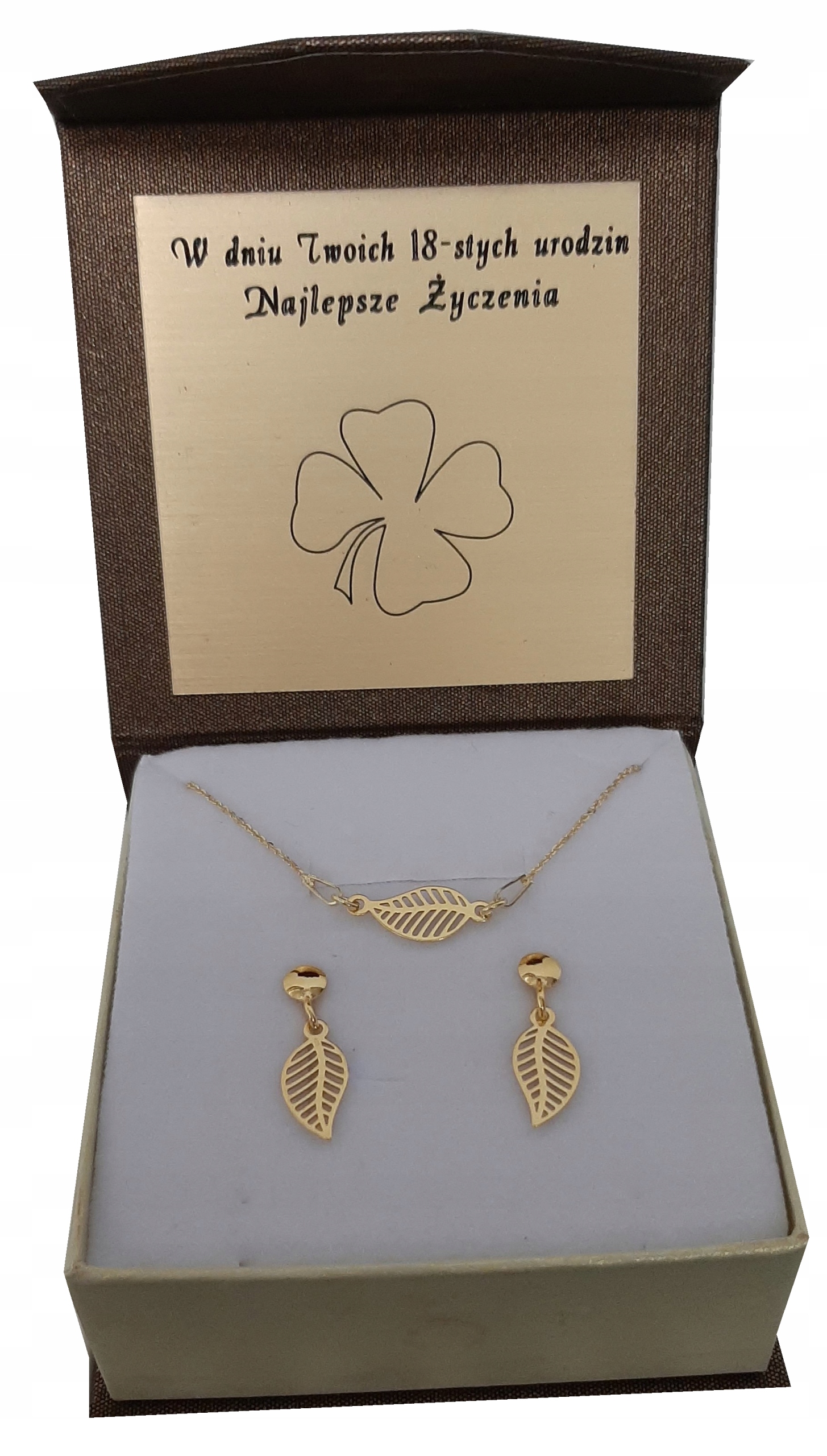 Komplet zlatý 925 náhrdelník náušnice s lístky Gravírování