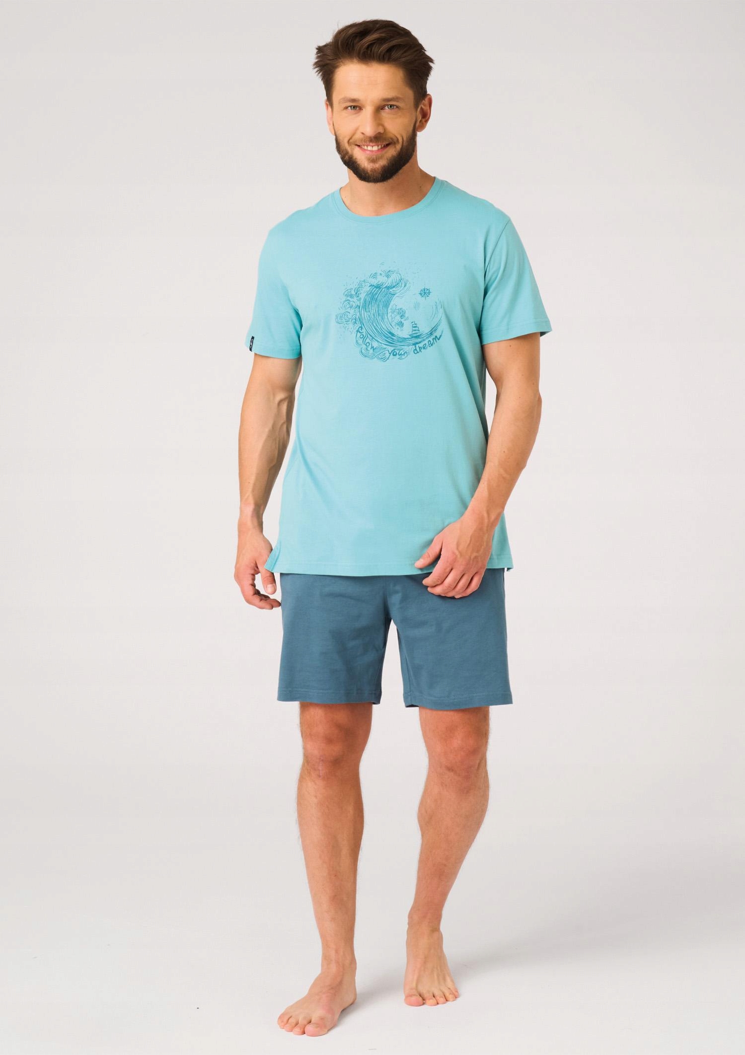 Pánské bavlněné pyžamo 100% krátké Key Mns 738 modré L