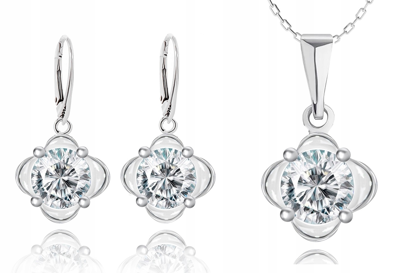 

Srebrny Komplet Biżuterii Z Cyrkoniami Angielskie