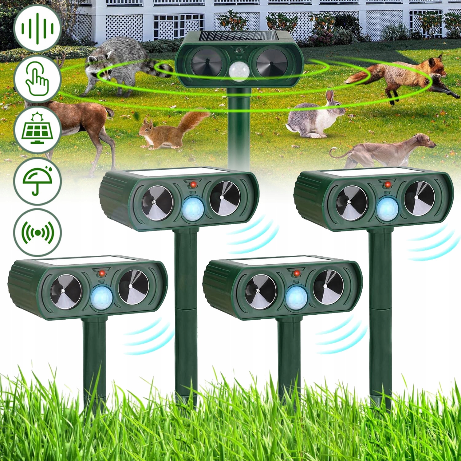 4 Kusy Vodotěsný Ultrazvukový Odpuzovač Zvířat S Pohybovým Senzorem