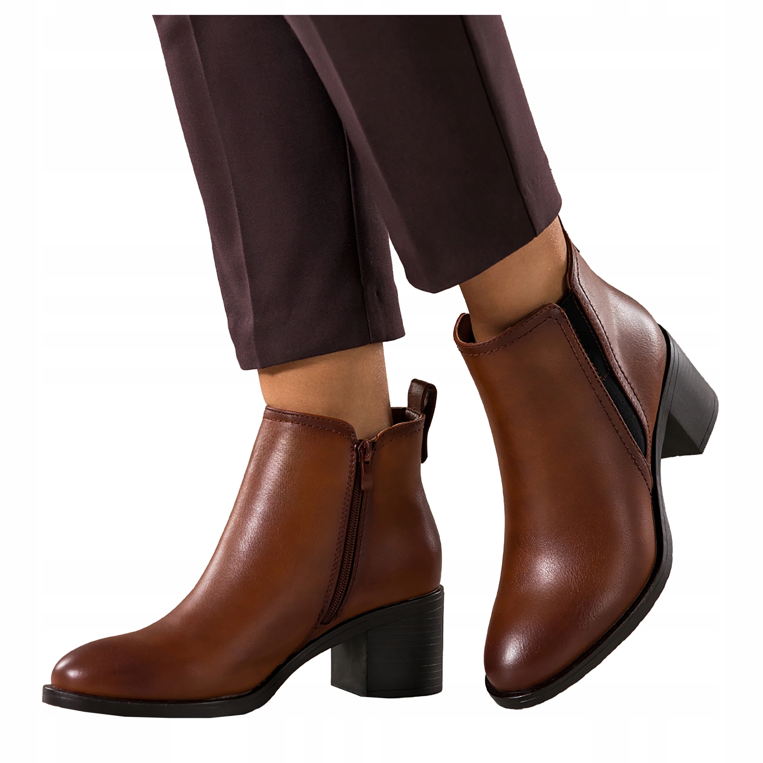 Camelové dámské kotníkové boty Pohodlné Módní Elegantní Na širokém sloupku vel. 41