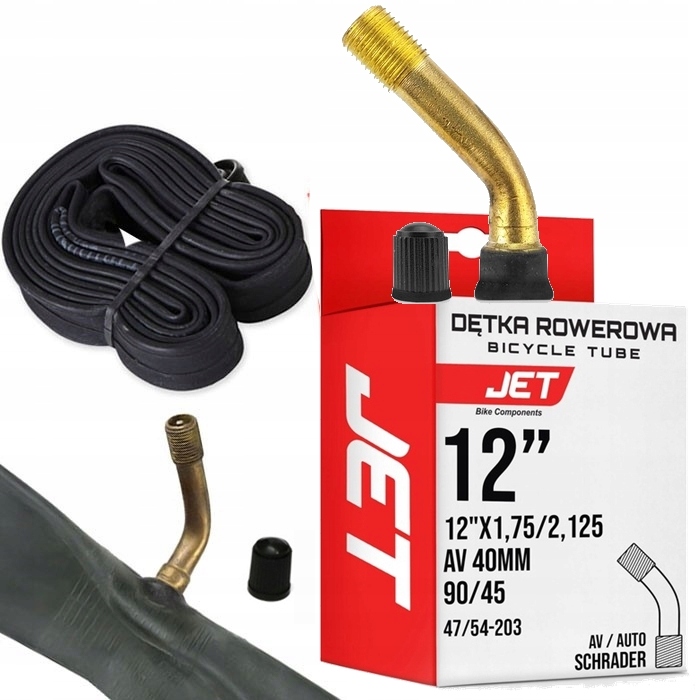 JET dętka 12.1/2x2.1/4 AV krzywy zawór gięty 90/45° 60-230 do wózka rowerka