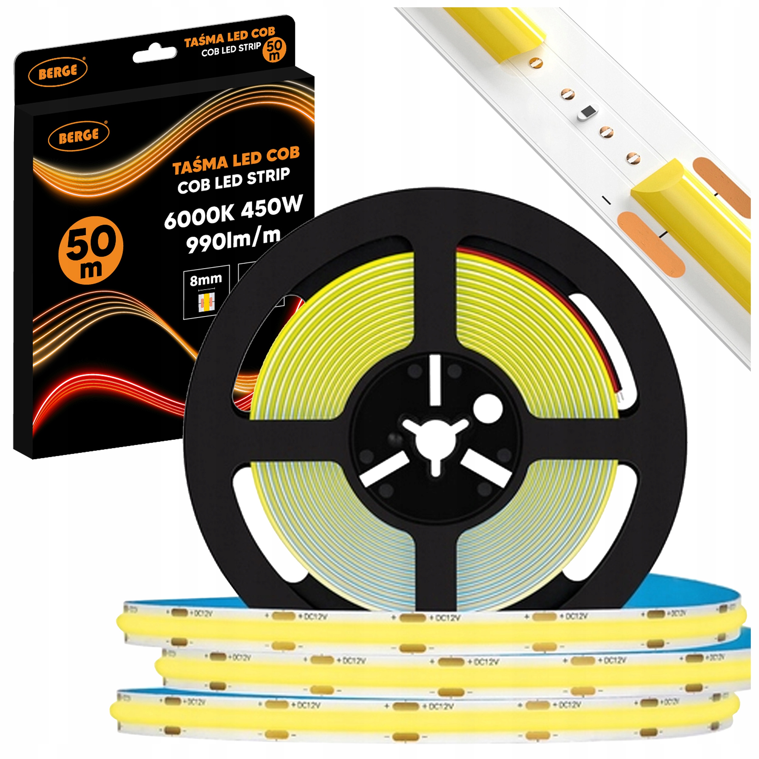 Led pásik Cob Neon 12V 50m Veľká rolka 480 diód 9W 990lm 6000K Studená 8mm