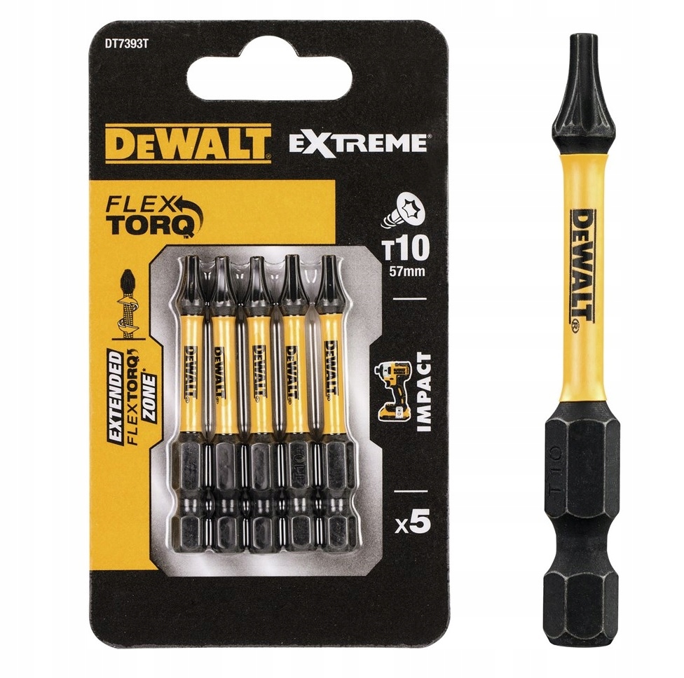 DeWalt bity udarowe T10 50mm TORSION 5szt DT7393T