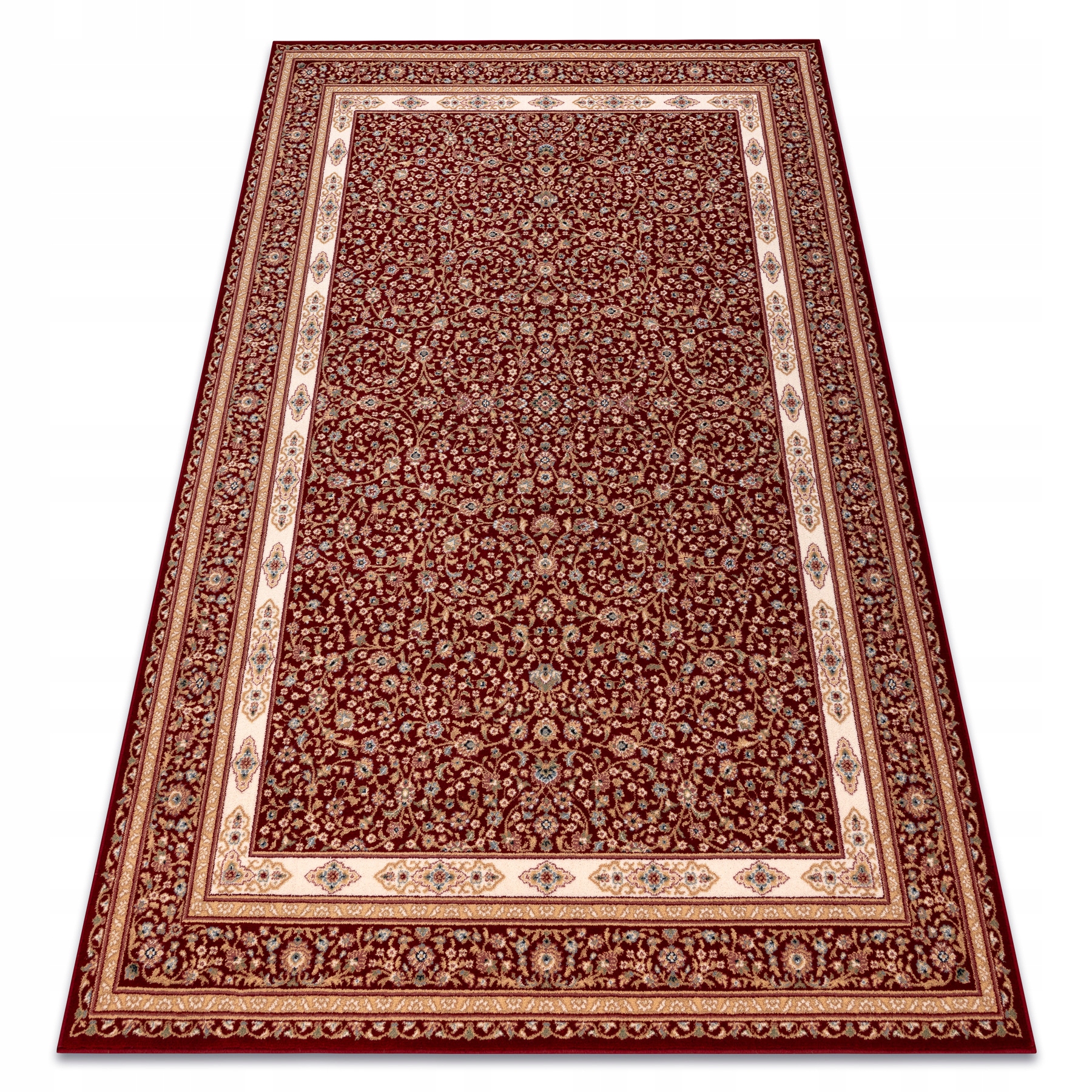 Dywan Wełniany Nain Ornament Ramka bordo beż 120x170 cm