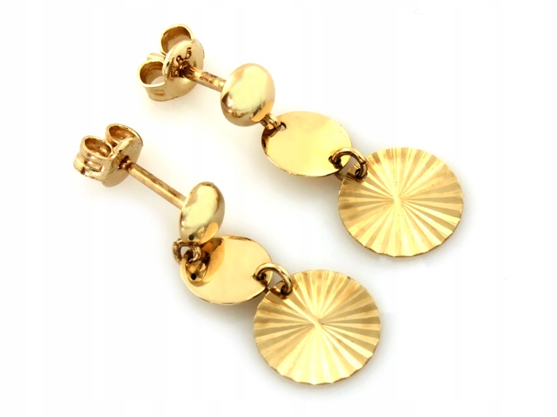 Náušnice zlaté závěsné s dvěma malými frézovanými kroužky 585 pro ženy