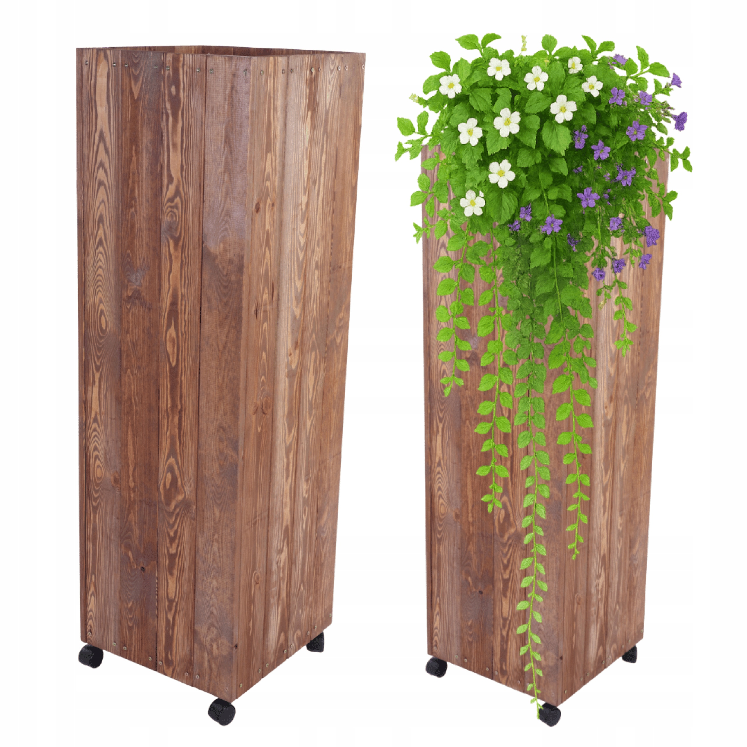 Drevený kvetináč na kolieskach, mobilný na balkón, terasu, impregnácia 123x37x37