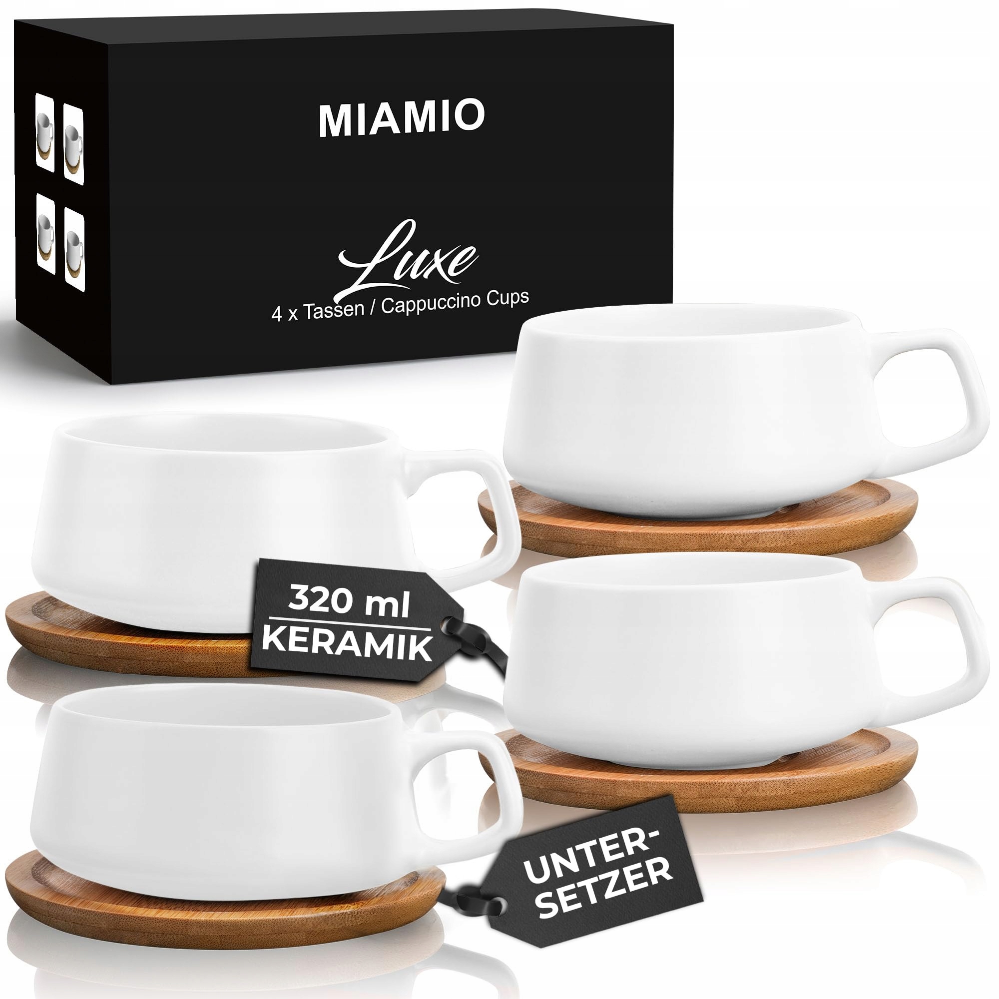 Sada 4 šálků na kávu Miamio Luxe 320 ml Krémové Elegantní šálky