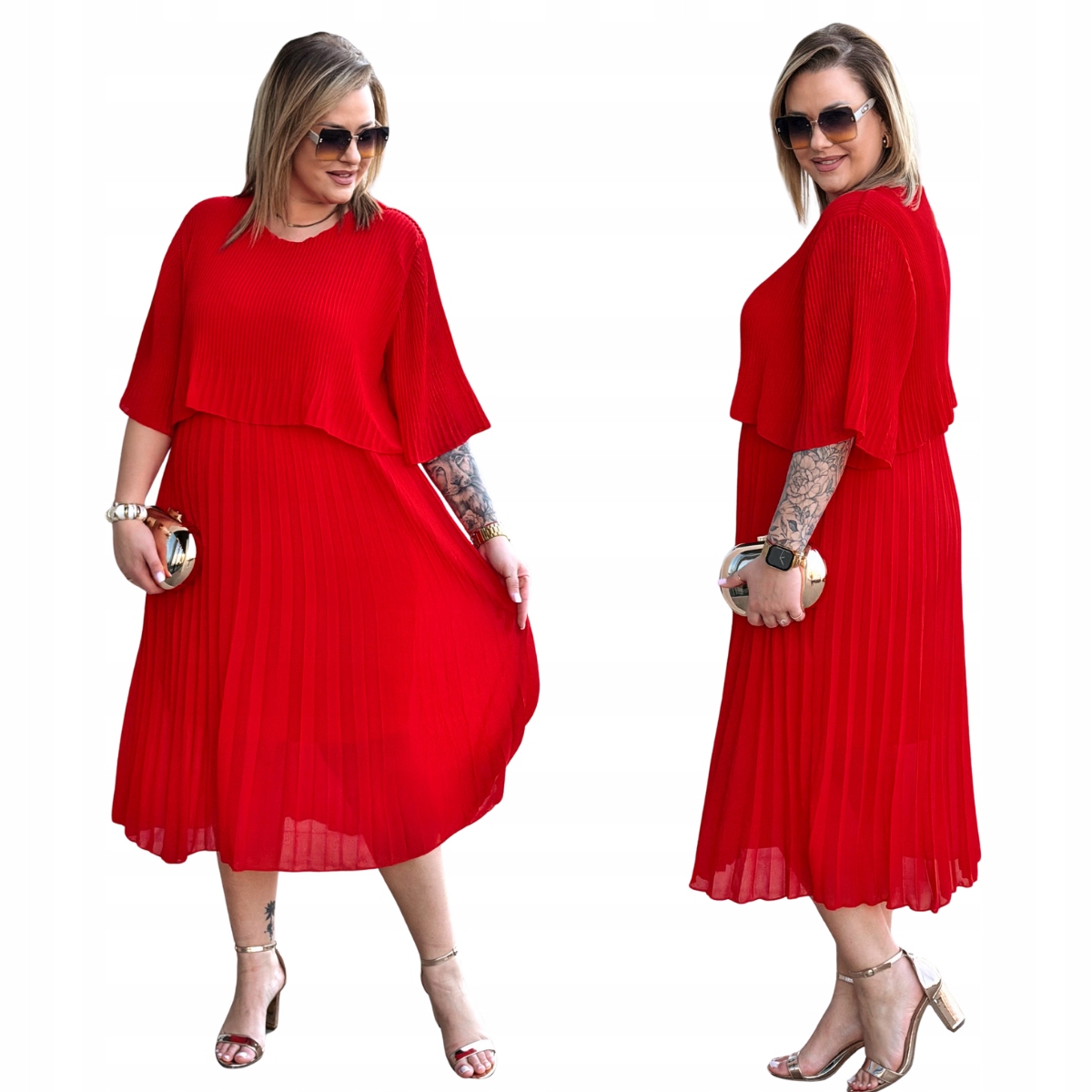 Sukienka Duże Rozmiary Plus Size Plisowana Damska Cavaricci Czerwona