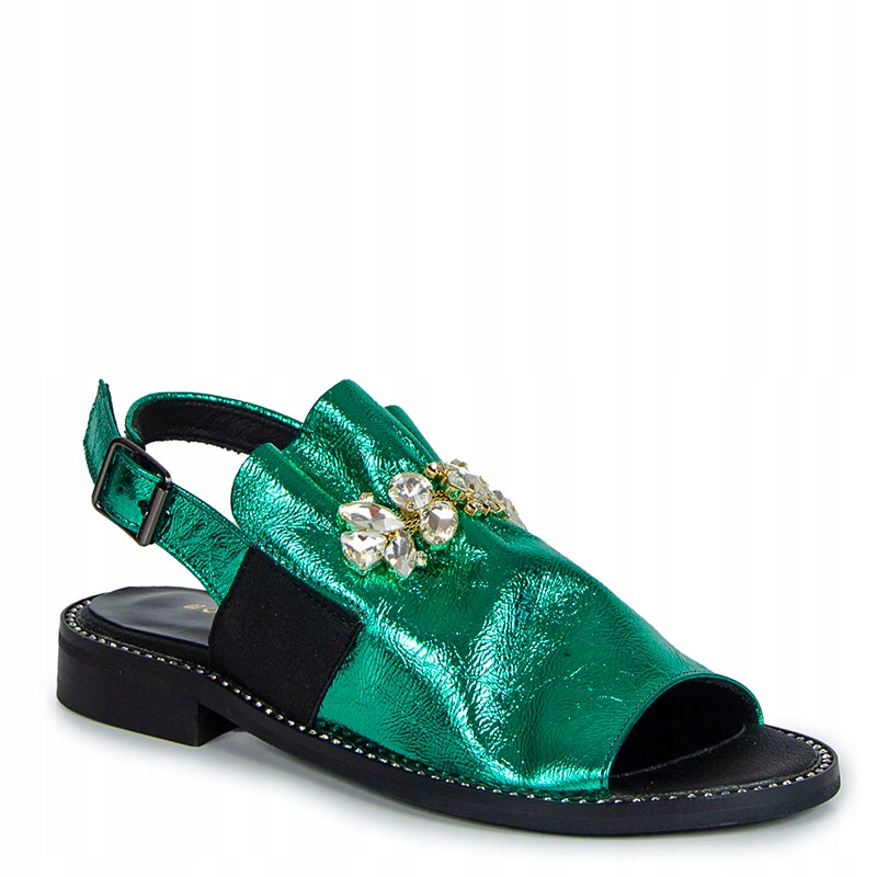 Boccato 1026 Zelené Kožené Sandály S Ozdobou 36