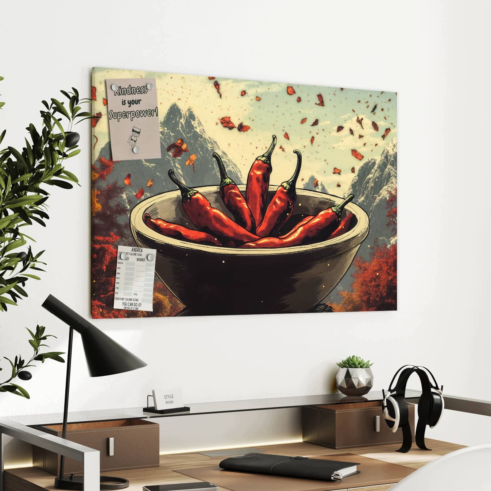 Magnetická tabule Svěží Papryczki chili 90 × 60 cm