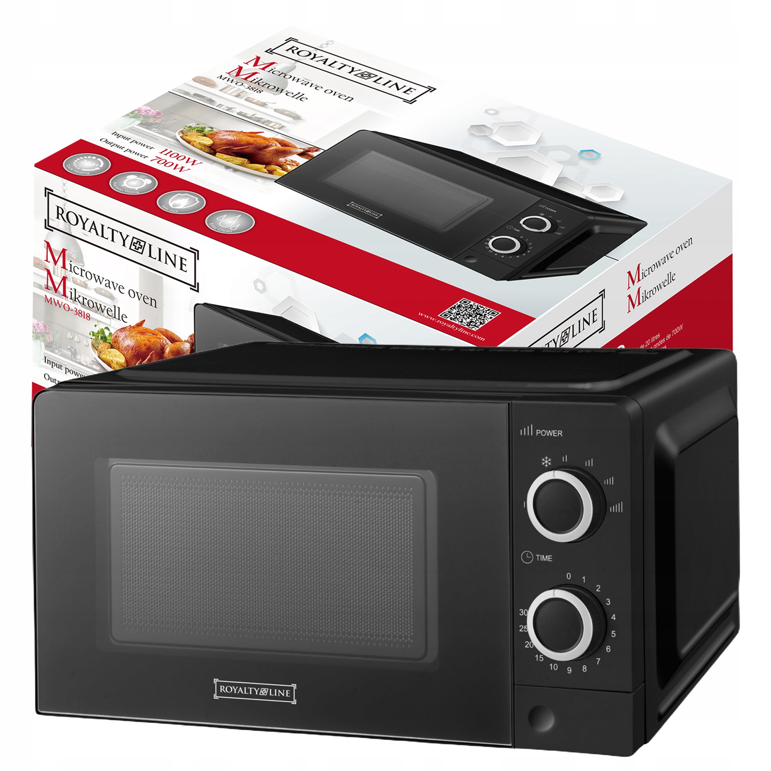 Kuchenka mikrofalowa wolnostojąca mikrofalówka Royalty 700W 20L Czarna