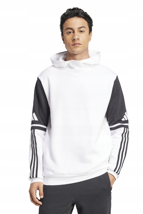 Bluza męska z kapturem sportowa Adidas Squadra 25 bawełna biało-czarna r.M