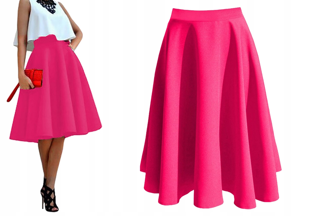 SPÓDNICA Z KOŁA MIDI AMARANTOWY ROZKLOSZOWANA 42