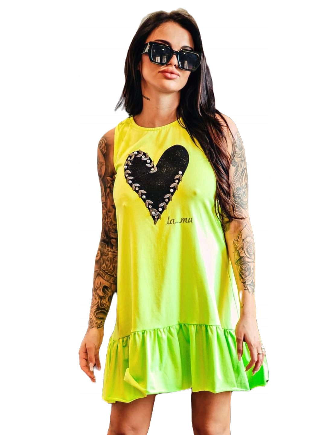 šaty La..mu Heart s volánky Limetka S/M-1