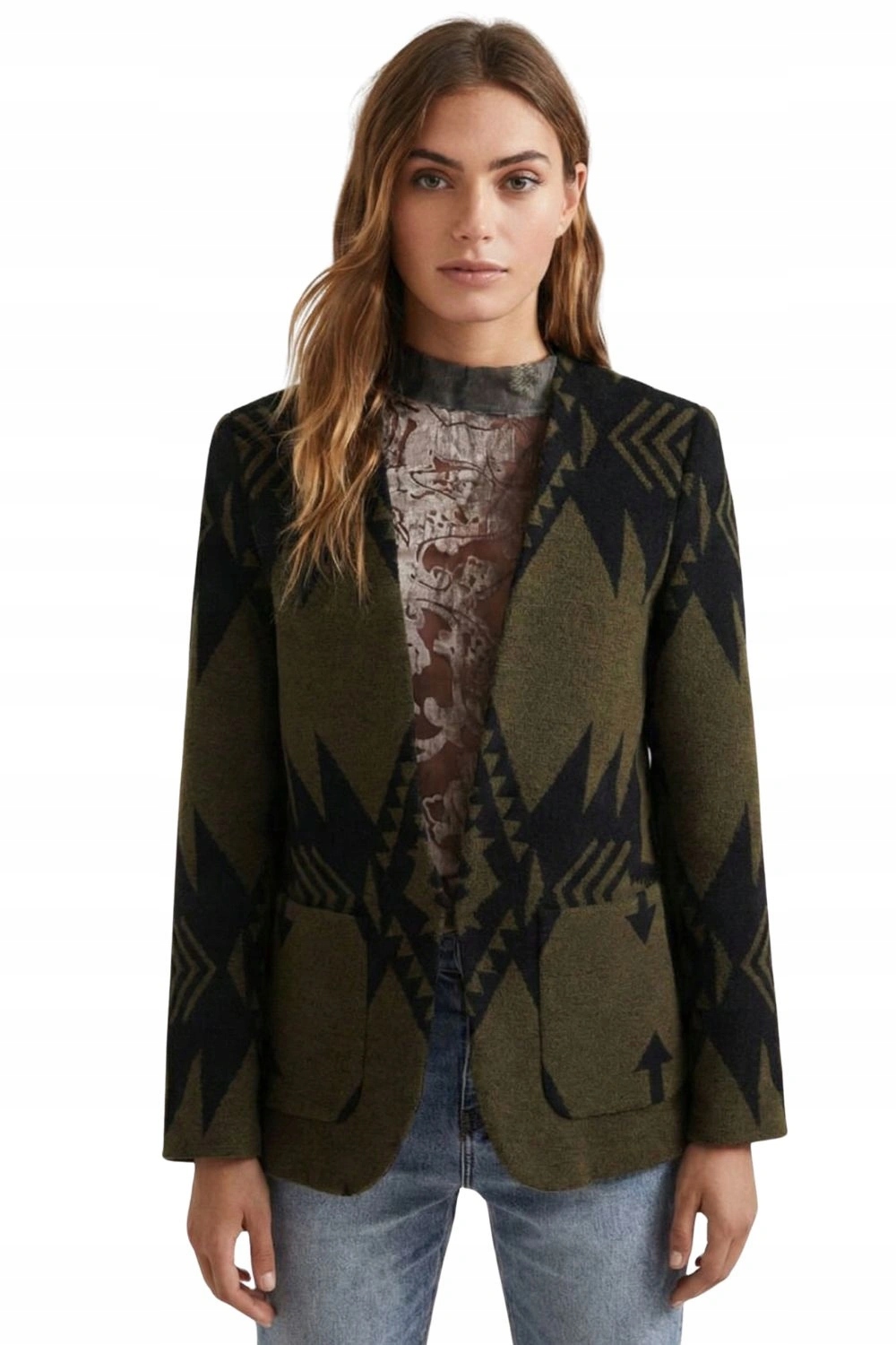Sako sako Desigual boho Olivové s geometrickým vzorem vel. L