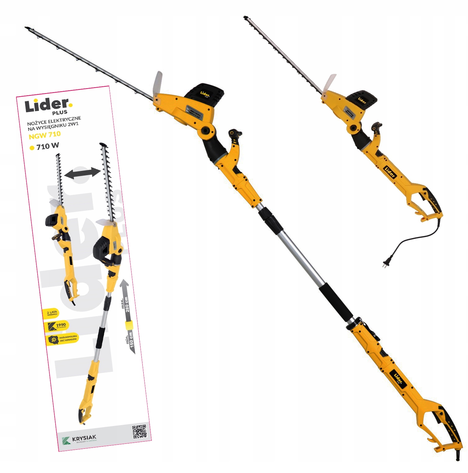 NOŻYCE 2w1 DO ŻYWOPŁOTU 720 W 51CM NA WYSIĘGNIKU LIDER FULL ZESTAW LUX Maksymalna grubość ciętej gałęzi 27 mm