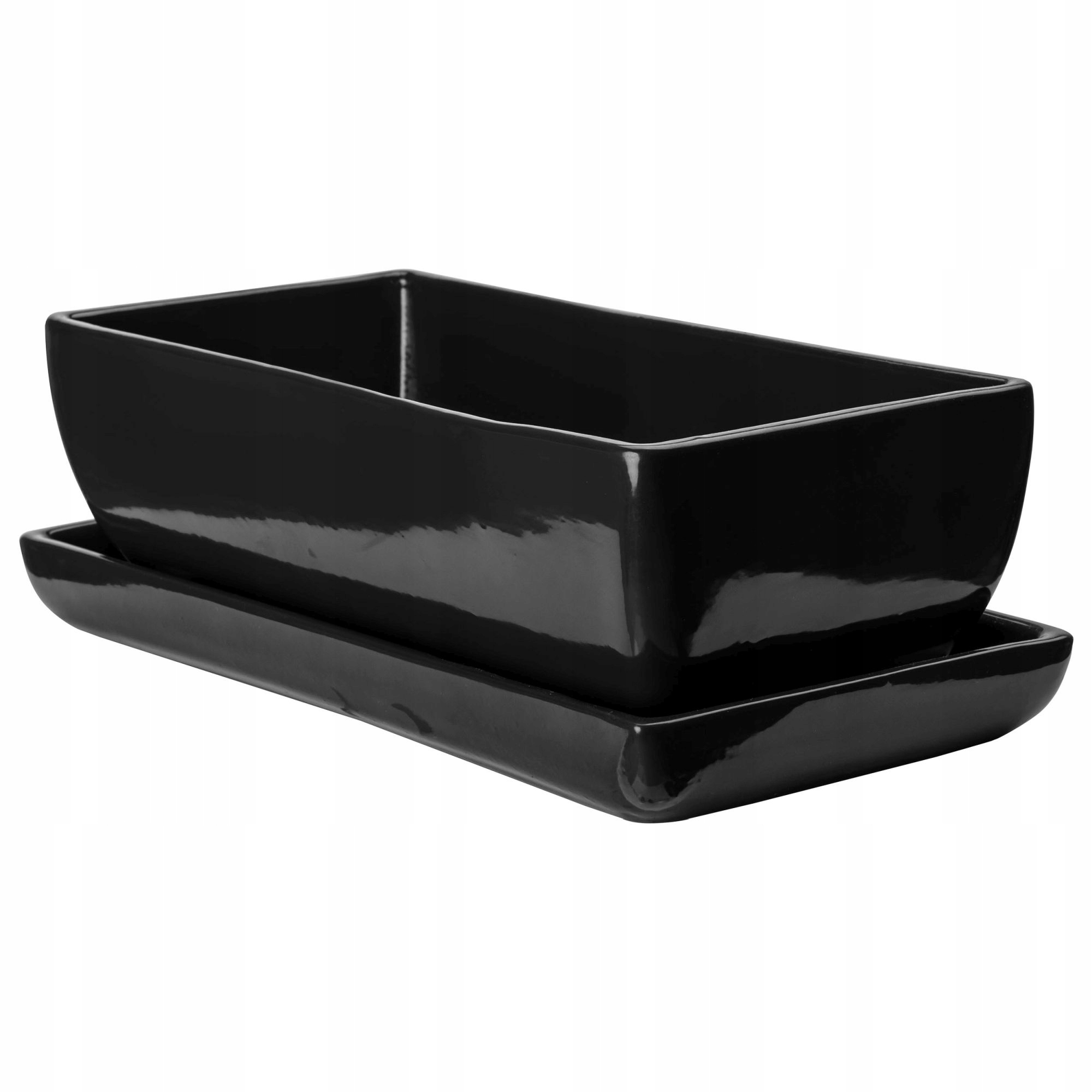 Kaktusiarka Donica 29cm Czarny połysk Prostokąt Ceramika glamour