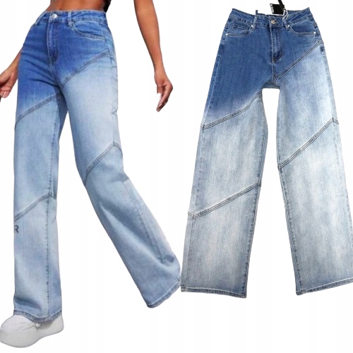 M.sara Dvoubarevné Džínové Kalhoty Dlouhé Rovné Široké Nohavice 36 S