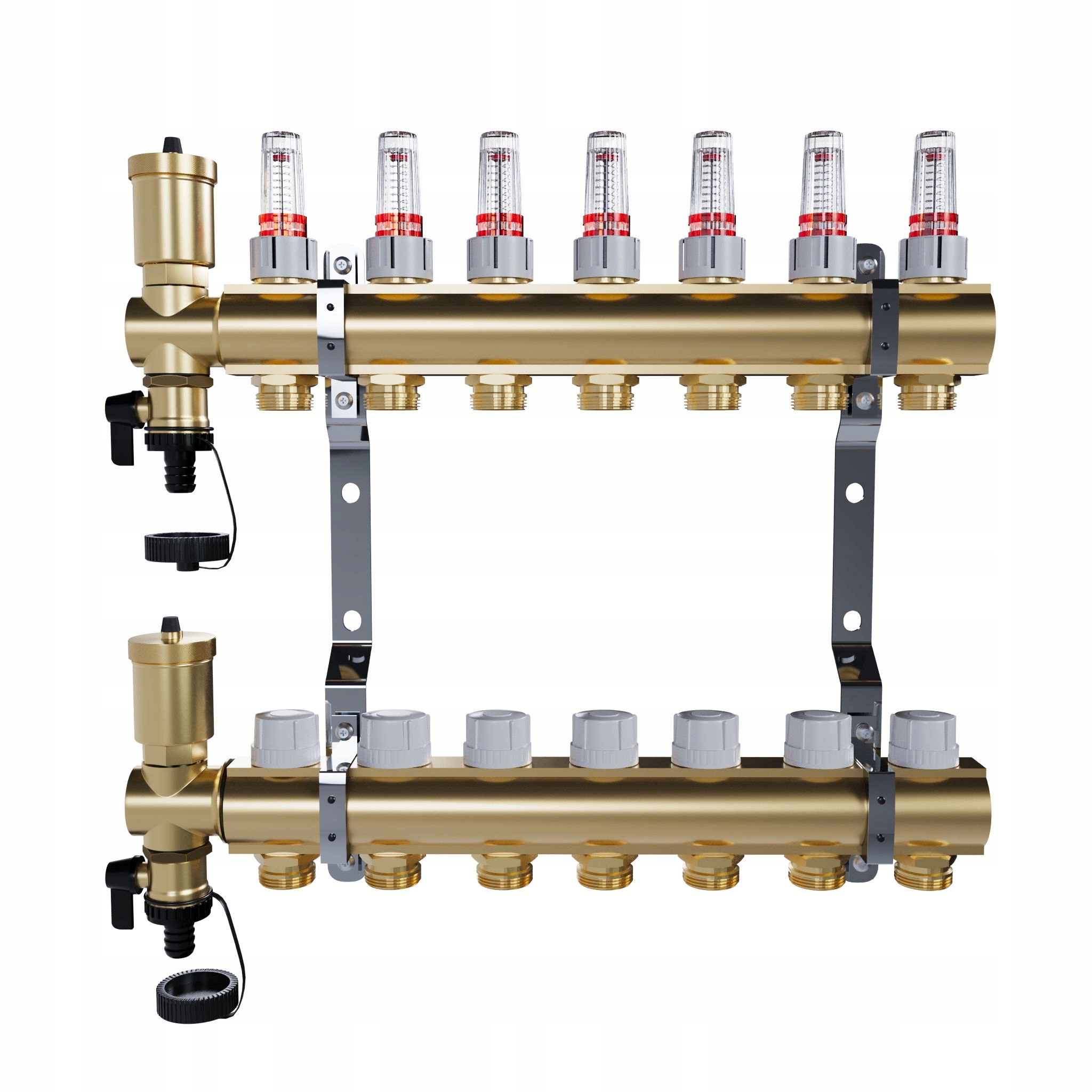 Mosazný 7-okruhový rozdělovač pro podlahové vytápění