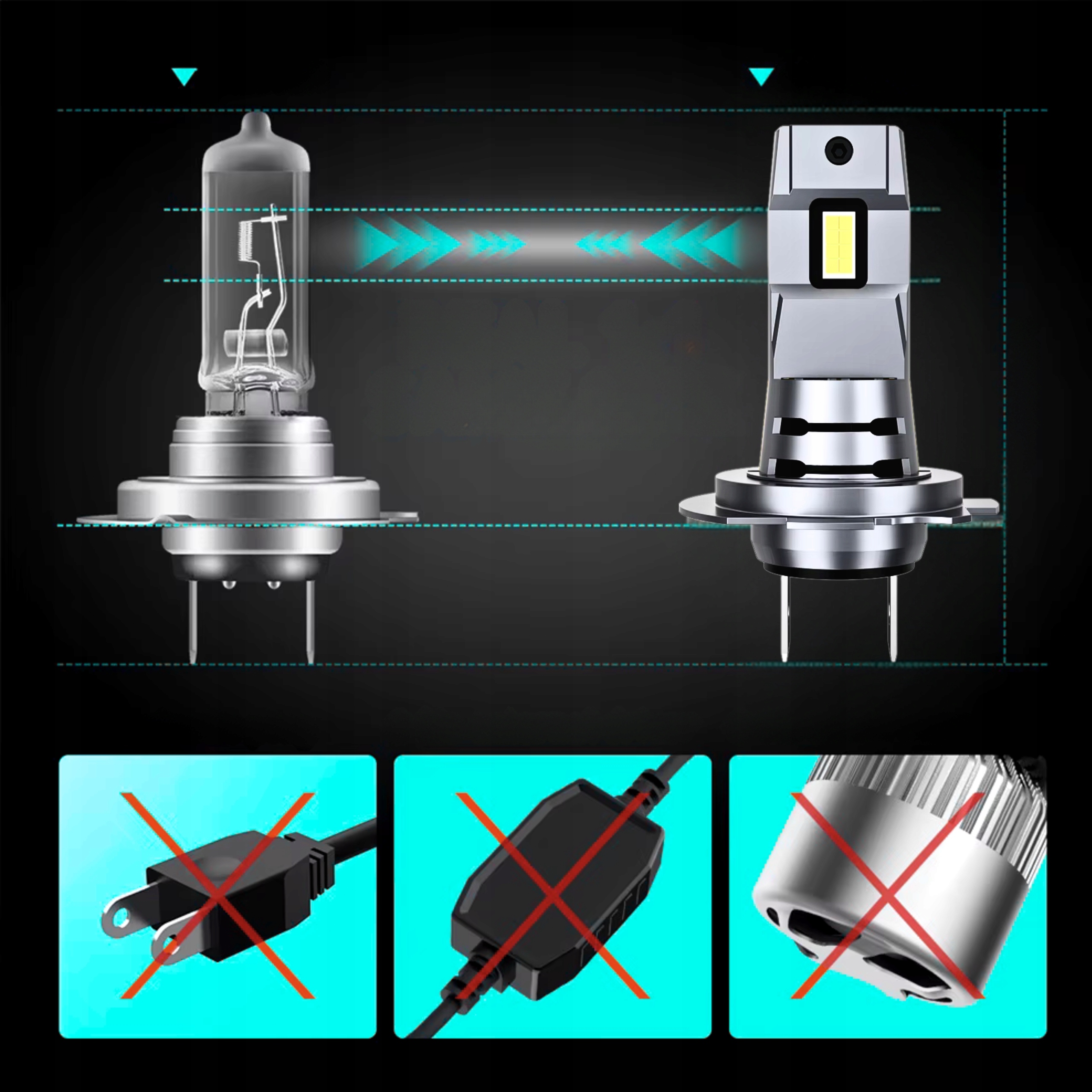 ŻARÓWKI H7 LED CANBUS 1:1 HOMOLOGACJA ŻARÓWKI LEDOWE BIAŁE XENON REZYSTOR Liczba sztuk 2 szt.