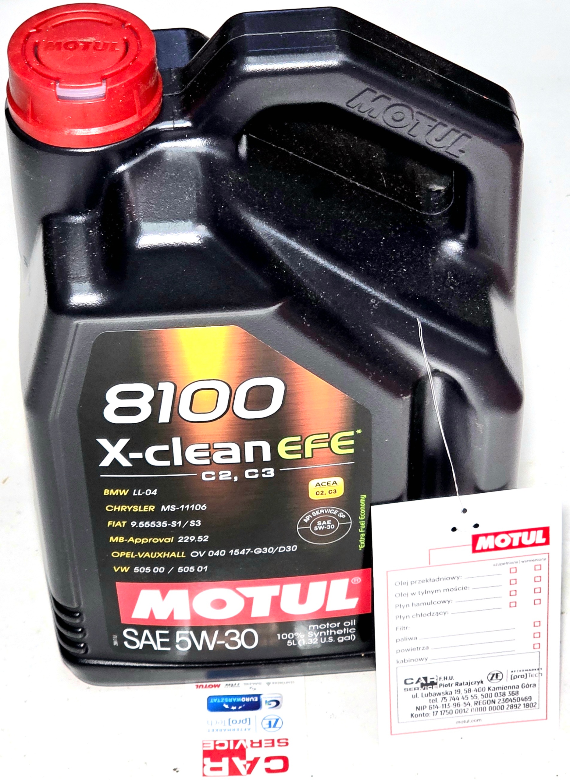 5L Motul 8100 X-clean Efe 5W30 C2/C3 Vw 505 00/ 505 01 kartka