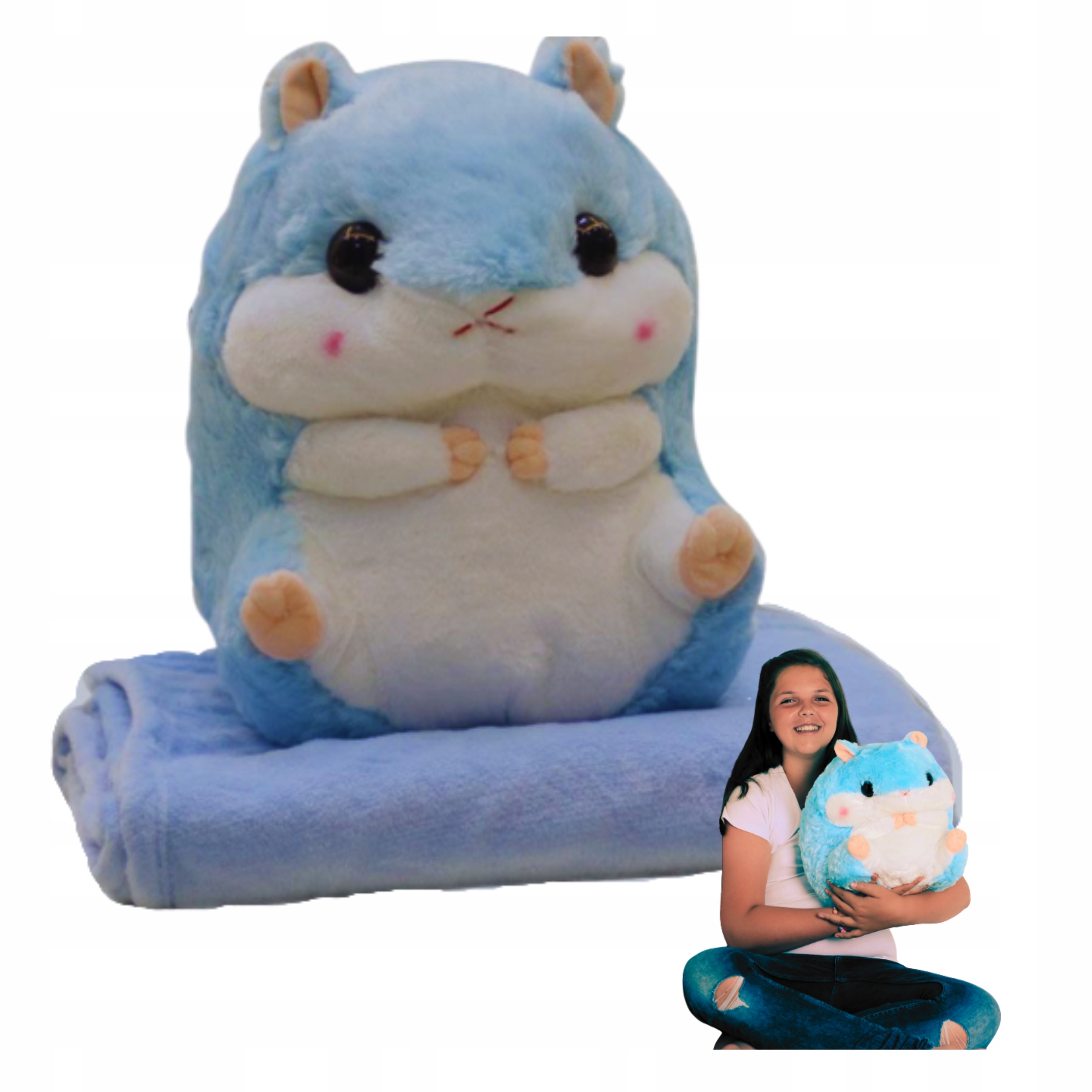 Křeček Modrý Polštář 2V1 Plyšák Velká Deka Pro Děti 3v1
