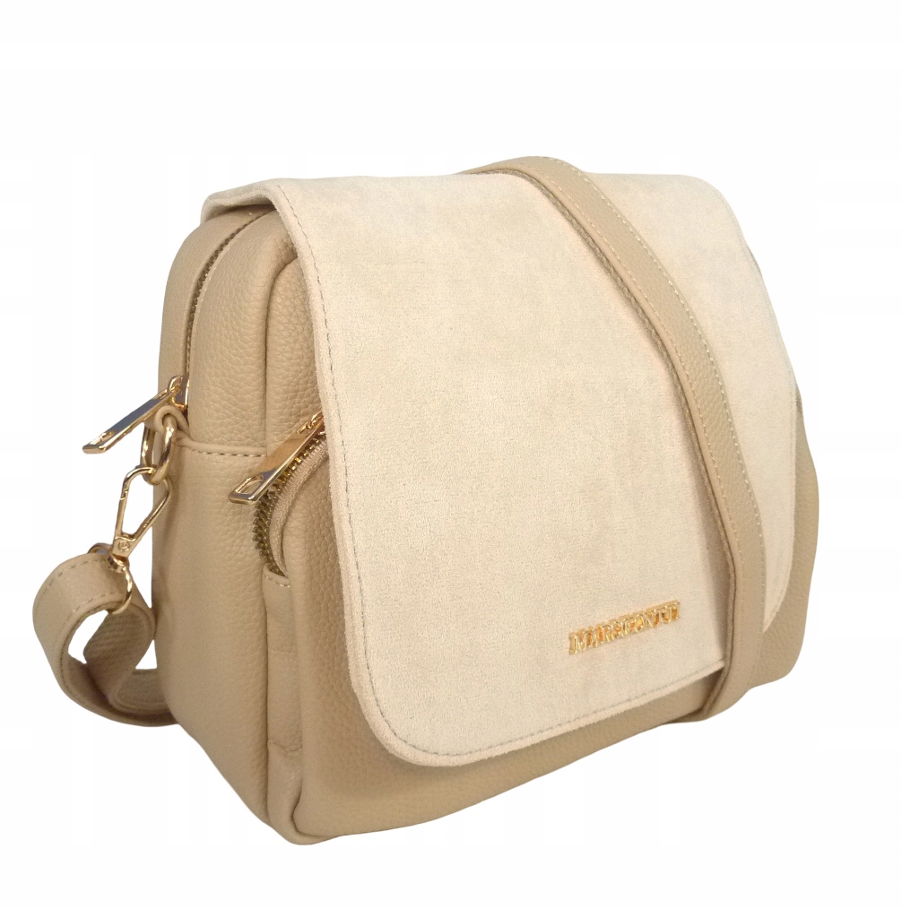 Listonoszka Damska Z Zamszem Duża Torebka Na Ramię Z Klapą Czarna Beż