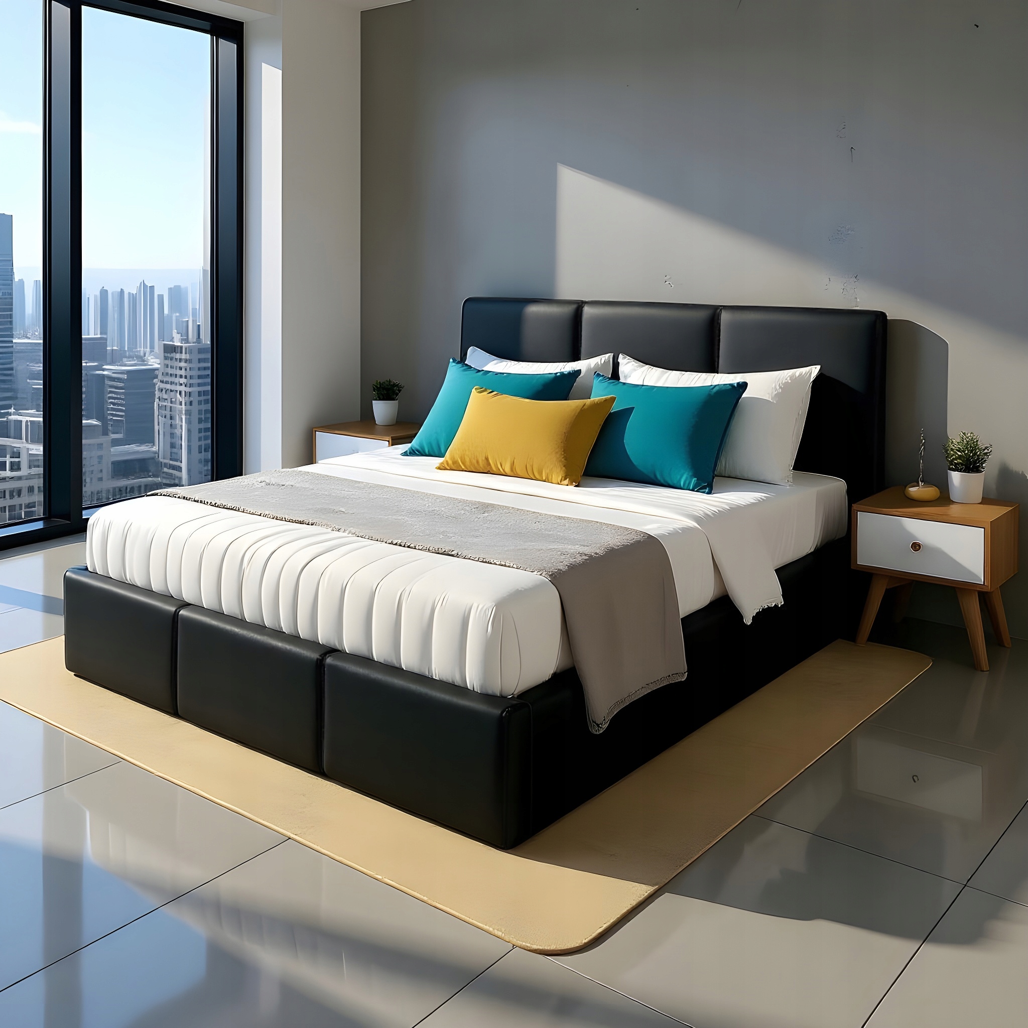 Čalouněná manželská postel s úložným prostorem Velora 140x200, černá eko kůže