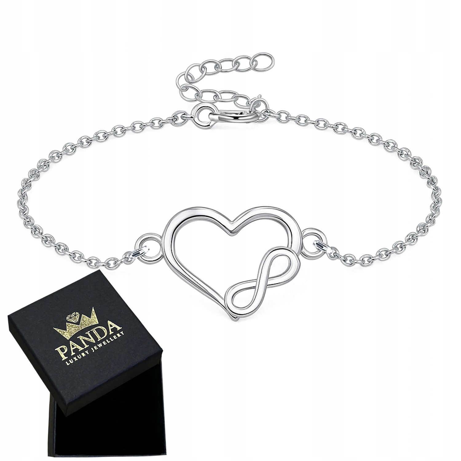 Stříbrný Náramek Dámská Celebrita Srdce Nekonečno Stříbro O Ryzosti 925