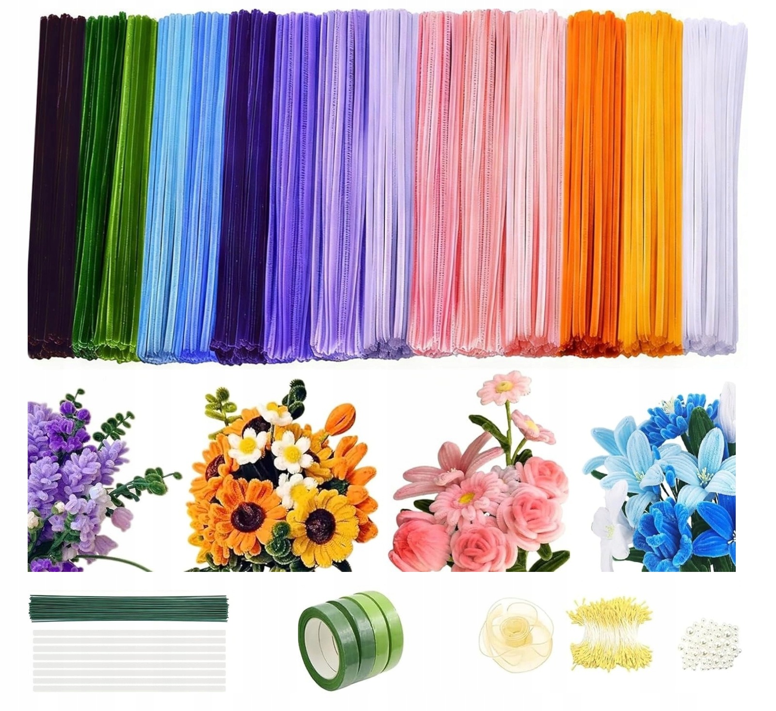 Kreativní Drátky Floristické Sada 800ks Barevné Mix Vytěráků Ozdob Pus