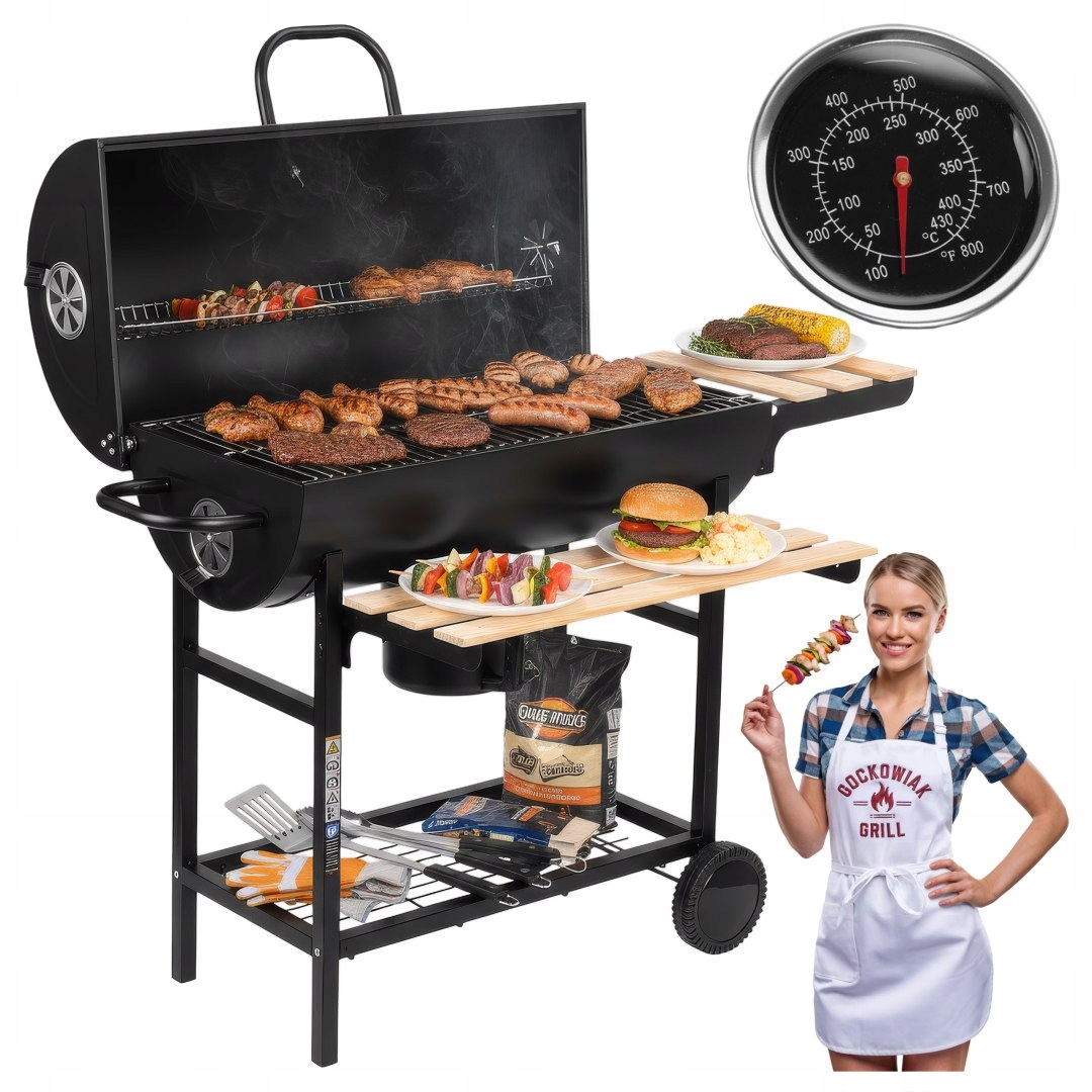Zahradní gril na uhlí 2 rošty, popelník Barel Wood