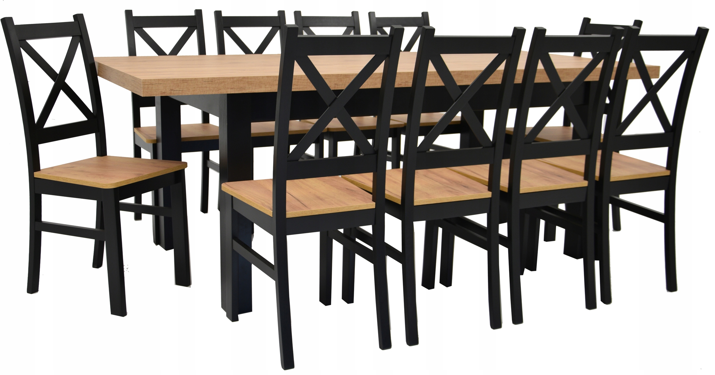 10 drewnianych krzeseł I STÓŁ 90x160/210 DO SALONU