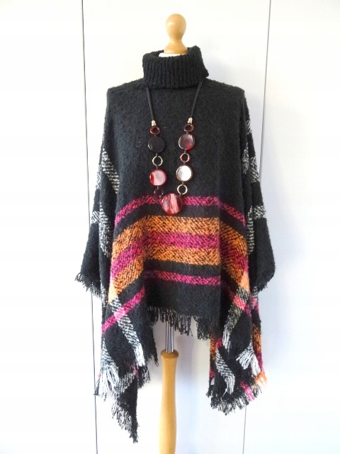 CERULEAN KOLOROWE CIEPŁE PONCHO BOUCLE GOLF U