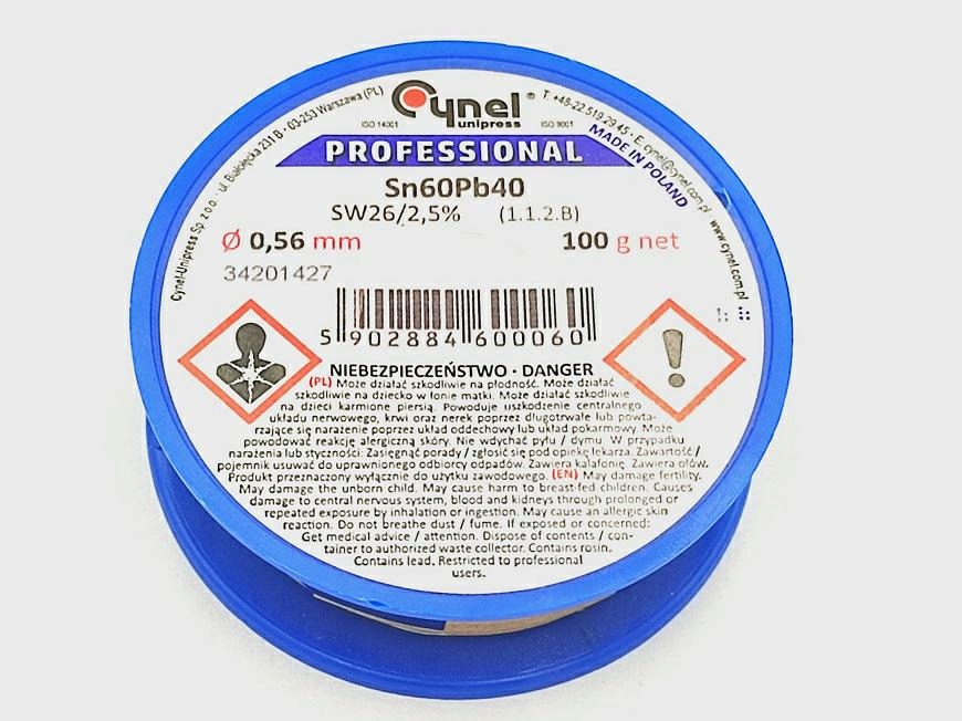 Cyna na szpuli 0,56mm 100g Cynel