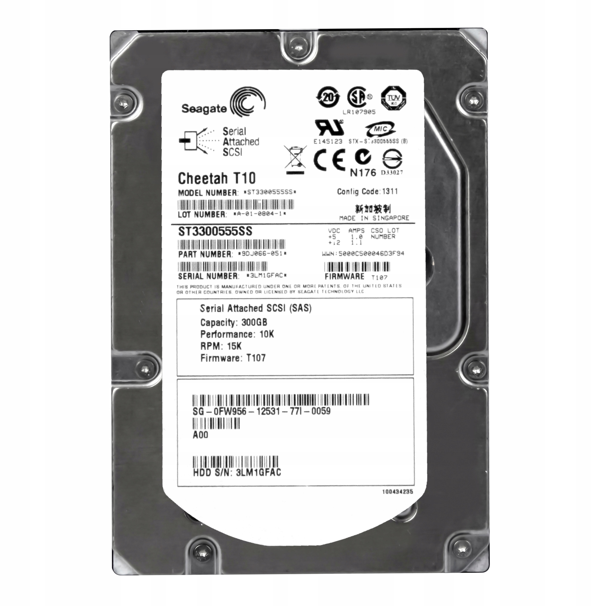 Dell 0FW956 300GB 15K 16MB Sas 3.5'' ST3300555SS