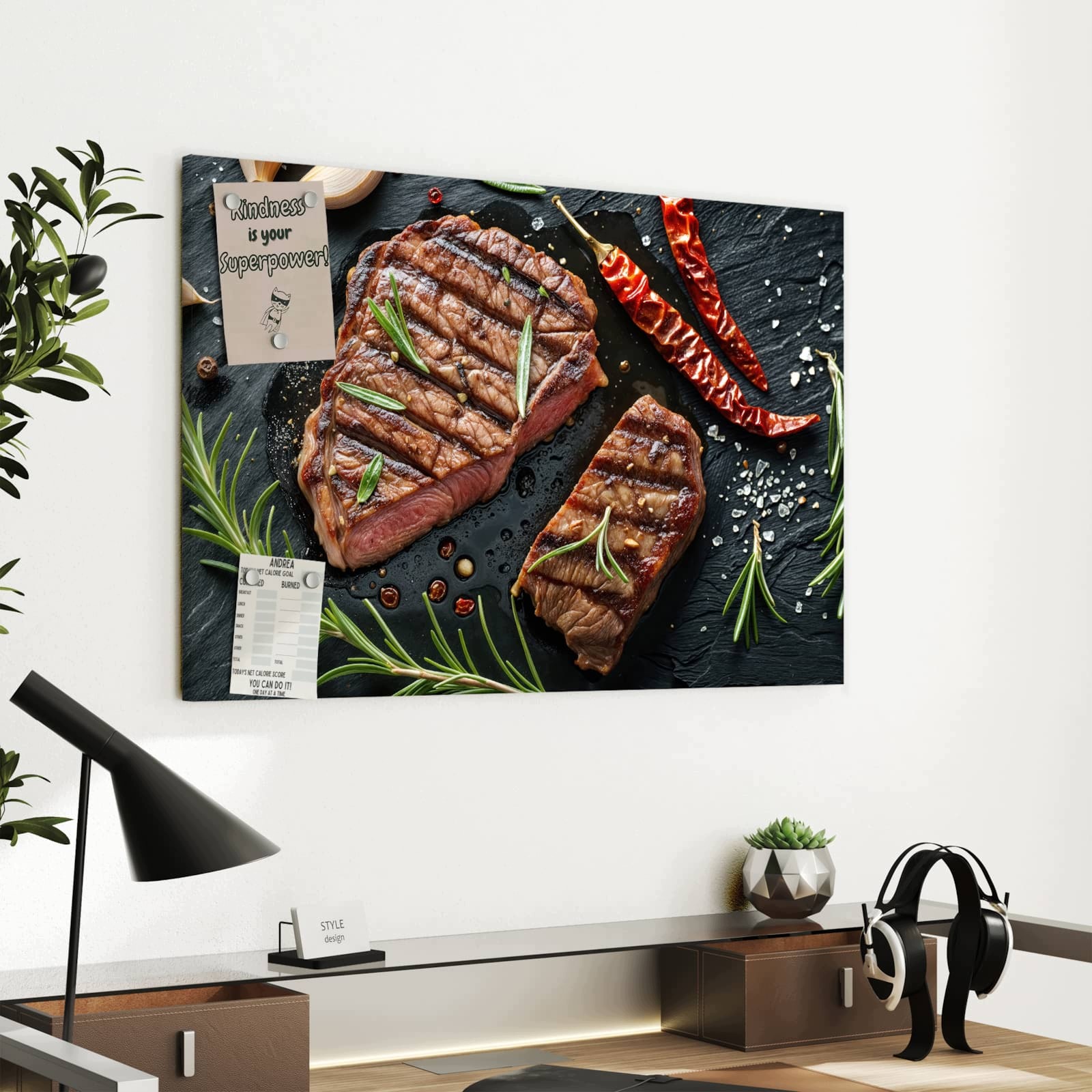 Magnetická tabule Šťavnaté Steak s rozmarýnem 60 × 40 cm