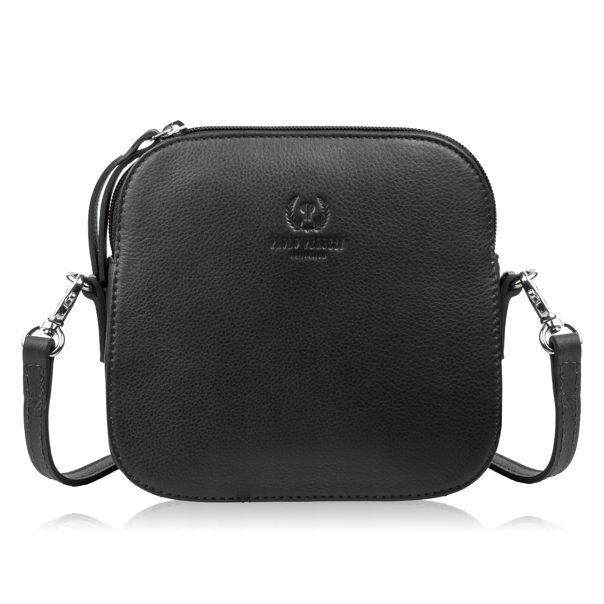 Mała torebka damska skórzana kopertówka na ramię crossbody do ręki czarna