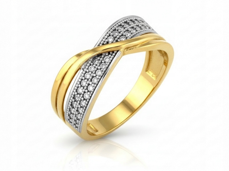 Zlatý prstýnek 585 s kamínky 4,85 g, elegantní design pro ni 14kt