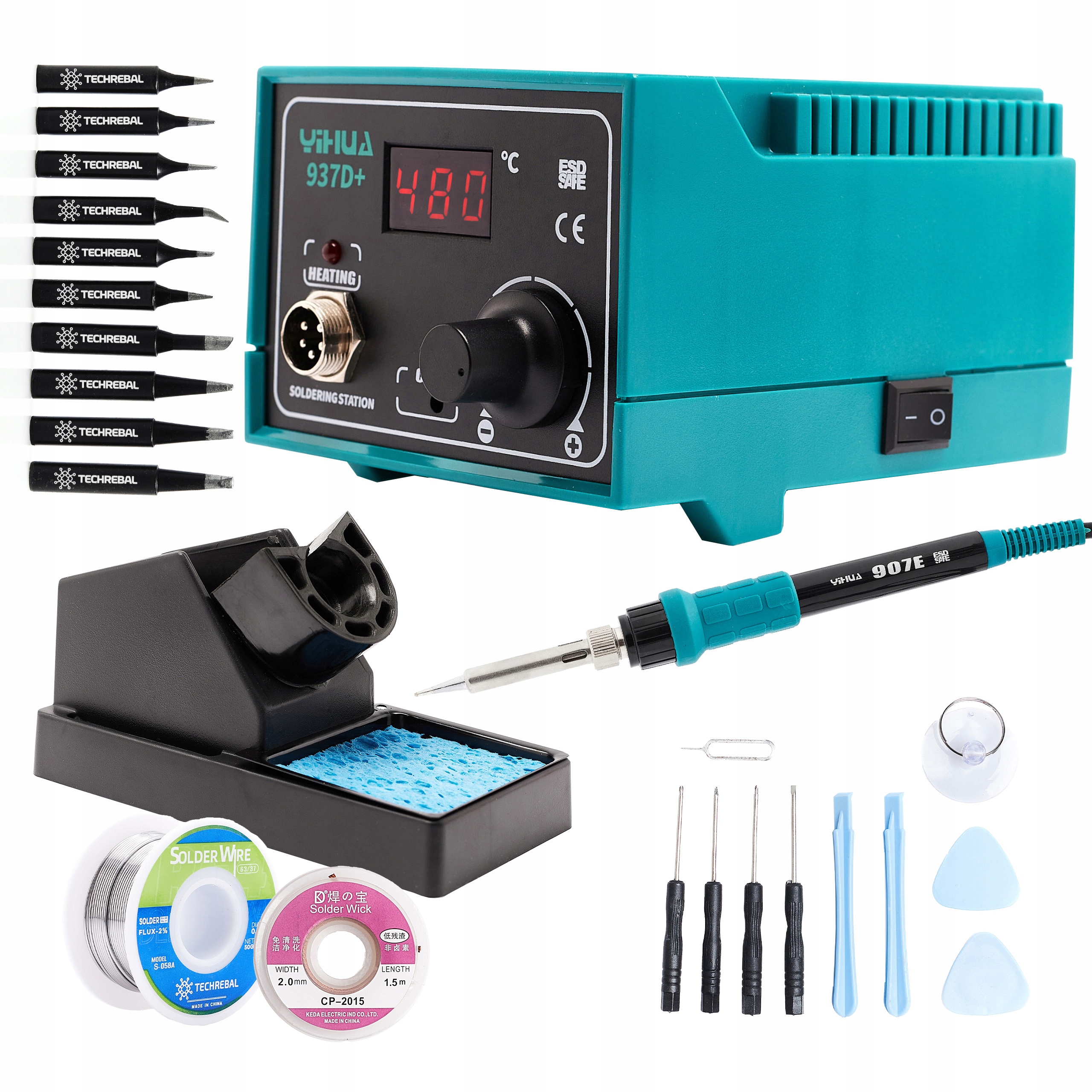 Výkonná Pájecí Stanice Yihua 937D+ Black 120W Set KIT6 Hroty Cín Led